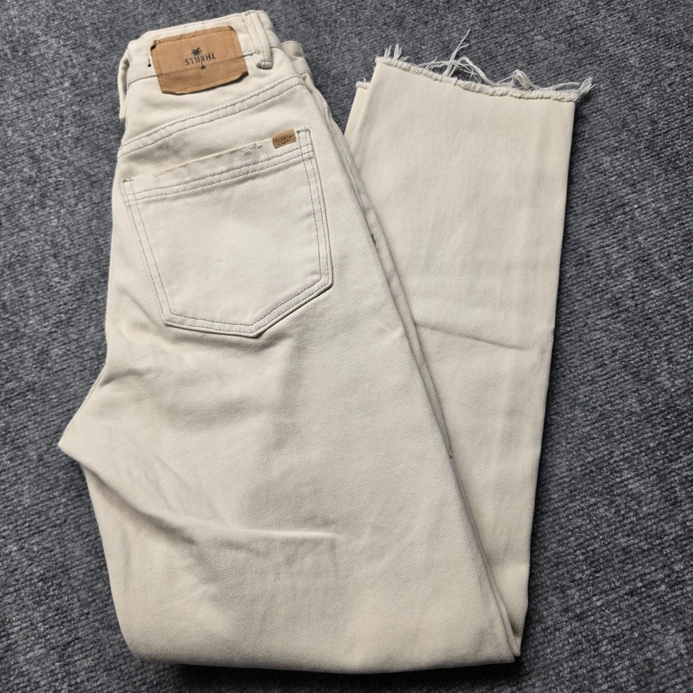 Thrills Byron Bay Organic Cotton High Waisted Raw Hem Jeans Cream Womens US 2